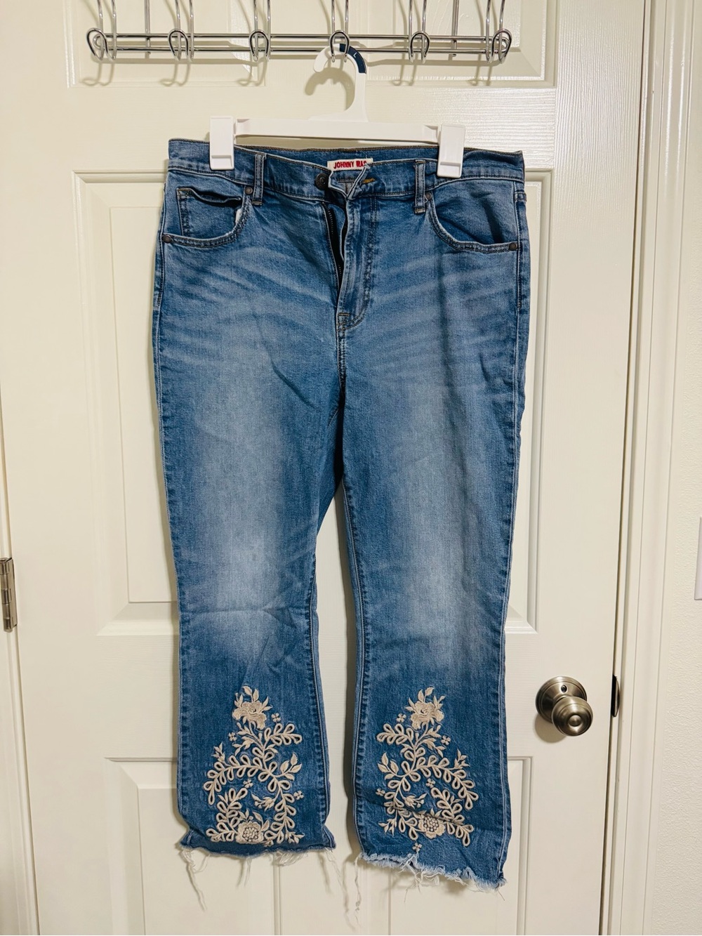 Johnny Was Light Blue Embroidered Flare Jeans